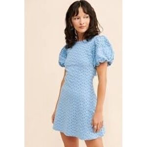 Free People Blue Eyelet Puff Sleeve Open‎ Back Mini Dress